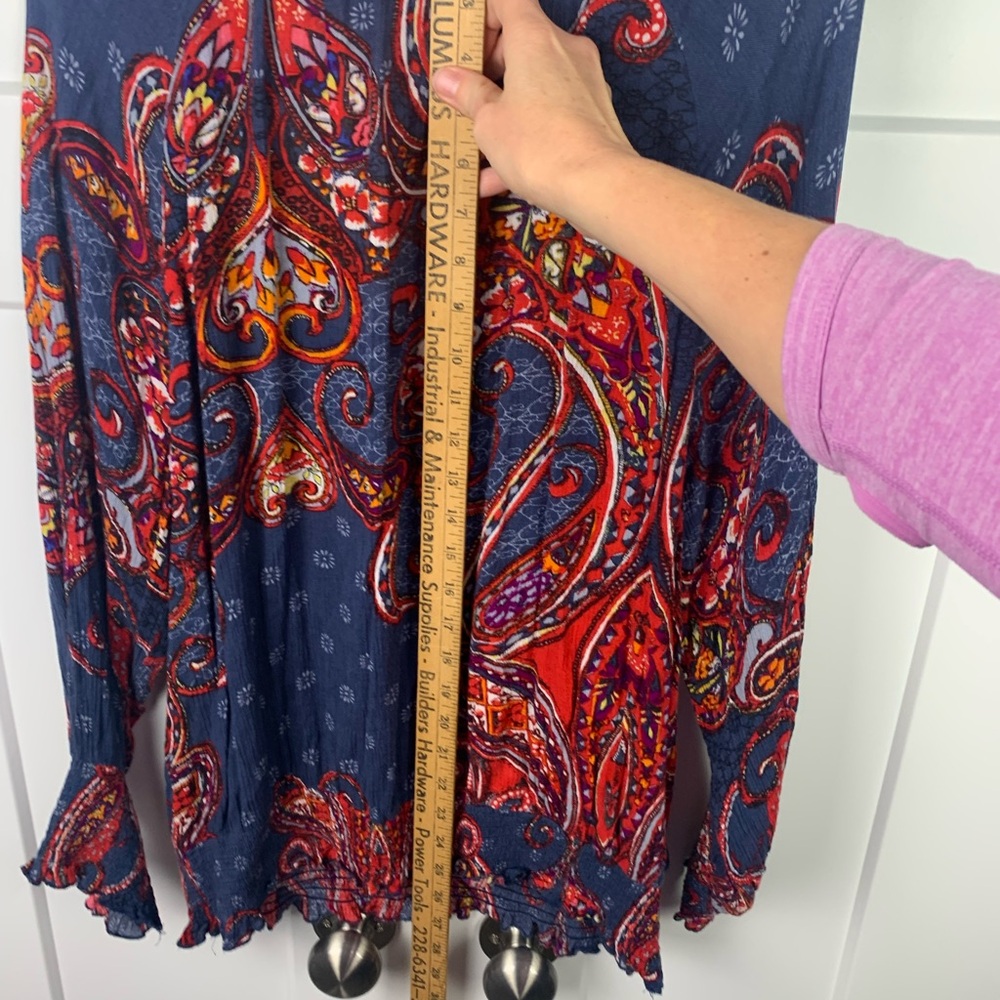 Venus Peasant Boho L Blouse Smocked Top Paisley Colorful Western Americana - Picture 8 of 10